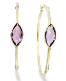 Classic earrings get a sparkly update. Victoria Townsend's stunning hoop earrings feature marquise-cut amethyst (5 ct. t.w.) and sparkling diamond accents in 18k gold over sterling silver. Approximate diameter: 2 inches.