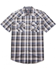 This handsome short sleeve plaid button down by Ecko Unltd is casual and cool. This handsome short sleeve plaid button down by Ecko Unltd is casual and cool.