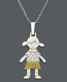 Capture the essence of childhood with this adorable little girl charm. Crafted in 14k gold and sterling silver with sparkling diamond accents. Approximate length: 18 inches. Approximate drop: 1 inch. Capture the essence of childhood with this adorable little girl charm. Crafted in 14k gold and sterling silver with sparkling diamond accents. Approximate length: 18 inches. Approximate drop: 1 inch.