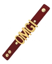 Can you believe it?!? This BCBGeneration faux-leather bracelet is a fun creation with OMG lettering in gold tone mixed metal. Features a snap closure. Approximate length: 8-1/2 inches.