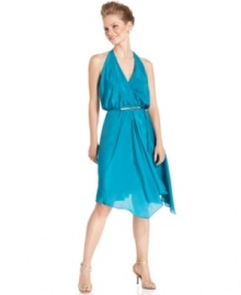 Vince Camuto's dress makes a seasonal statement in a gorgeous marine-inspired hue and a chic, on-trend cut. An elastic waist gives a lovely blouson-style fit while the removable belt polishes the look. Vince Camuto's dress makes a seasonal statement in a gorgeous marine-inspired hue and a chic, on-trend cut. An elastic waist gives a lovely blouson-style fit while the removable belt polishes the look.
