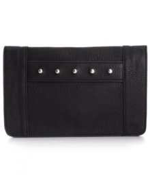 Accessorize with attitude. This cool clutch from BCBGeneration boasts a super sleek envelope shape with rocker-chic stud accents. Stashes all the out-on-the-town essentials--phone, cash, cards and lip gloss. Accessorize with attitude. This cool clutch from BCBGeneration boasts a super sleek envelope shape with rocker-chic stud accents. Stashes all the out-on-the-town essentials--phone, cash, cards and lip gloss.