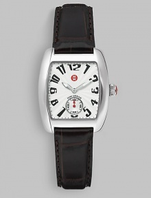 From the Urban collection. Stainless steel watch has a retro-inspired barrel-shaped case and an embossed alligator strap. Swiss quartz movement Water resistant to 5ATM White guilloche dial Rectangular case, 29mm x 35mm, 1.14 X 1.38 Extra-hard K1 mineral crystal Interchangeable strap width, 16mm, 0.63 Imported From the Urban collection. Stainless steel watch has a retro-inspired barrel-shaped case and an embossed alligator strap. Swiss quartz movement Water resistant to 5ATM White guilloche dial Rectangular case, 29mm x 35mm, 1.14 X 1.38 Extra-hard K1 mineral crystal Interchangeable strap width, 16mm, 0.63 Imported