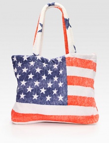 Take a bit of Americana to the beach, the woods or even the mall with this patriotic tote of plush, durable terry, screened with a slightly distressed flag motif.Double shoulder strapsInside open pocketsCotton18W X 15H X 4DMachine washMade in USA Take a bit of Americana to the beach, the woods or even the mall with this patriotic tote of plush, durable terry, screened with a slightly distressed flag motif.Double shoulder strapsInside open pocketsCotton18W X 15H X 4DMachine washMade in USA