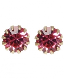 Hot pink! Perenially fashionable and feminine, a pretty pink hue stands out on these round faceted crystal stud earrings from Betsey Johnson. Crafted in antique gold tone mixed metal, they're a stylish solution for mixing and matching with your favorite outfits. Approximate diameter: 1/3 inch. Hot pink! Perenially fashionable and feminine, a pretty pink hue stands out on these round faceted crystal stud earrings from Betsey Johnson. Crafted in antique gold tone mixed metal, they're a stylish solution for mixing and matching with your favorite outfits. Approximate diameter: 1/3 inch.
