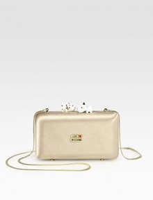 A charming style in smooth satin accented with sweet puppy details and a logo emblem.Concealable chain shoulder strap, 22 dropTop clasp closureOne inside open pocketFully lined6½W X 3½H X 1¼DImported A charming style in smooth satin accented with sweet puppy details and a logo emblem.Concealable chain shoulder strap, 22 dropTop clasp closureOne inside open pocketFully lined6½W X 3½H X 1¼DImported