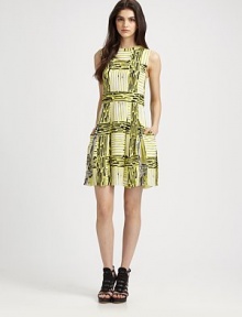 Styled in a majorly graphic print that adds a modern touch, this punk-proper silhouette has a timeless pleated skirt and slash pockets. RoundneckSleevelessSlash pocketsPleated skirtExposed back zipperAbout 20 from natural waist95% silk/5% LycraDry cleanImportedModel shown is 5'10 (177cm) wearing US size 2.OUR FIT MODEL RECOMMENDS ordering true size. Styled in a majorly graphic print that adds a modern touch, this punk-proper silhouette has a timeless pleated skirt and slash pockets. RoundneckSleevelessSlash pocketsPleated skirtExposed back zipperAbout 20 from natural waist95% silk/5% LycraDry cleanImportedModel shown is 5'10 (177cm) wearing US size 2.OUR FIT MODEL RECOMMENDS ordering true size.