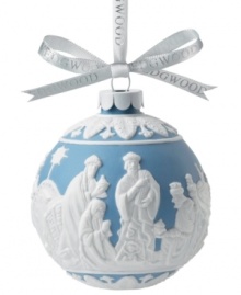 Beautifully crafted in traditional Wedgewood style, this ornament expresses a classic nativity scene in delicate blue and white porcelain.