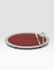 Sand-cast aluminum is handcrafted with artful with a trademark blend of enamel and crushed mother of pearl handles. Set of 2 Engraved signature Each, 8½ long Hand wash Made in India Sand-cast aluminum is handcrafted with artful with a trademark blend of enamel and crushed mother of pearl handles. Set of 2 Engraved signature Each, 8½ long Hand wash Made in India