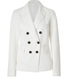 Bring high style to your look with this chic double-breasted blazer from Closed - Wide notched lapels, double-breasted with contrasting buttons, flap pockets, slim fit - Style with cropped trousers, a patterned blouse, and classic pumps