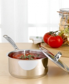 A great choice for slow simmers, rolling boils and liquid reductions, this gorgeous 18/4 stainless saucepan looks as good as it cooks. Features riveted Cool Grip Handles for a confident hold, tapered rims for easy pouring and a lid that locks in flavor, texture and nutrients. A helper handle provides extra support and balance when lifting and pouring. Aluminum core spreads heat for even cooking. Lifetime limited warranty. A great choice for slow simmers, rolling boils and liquid reductions, this gorgeous 18/4 stainless saucepan looks as good as it cooks. Features riveted Cool Grip Handles for a confident hold, tapered rims for easy pouring and a lid that locks in flavor, texture and nutrients. A helper handle provides extra support and balance when lifting and pouring. Aluminum core spreads heat for even cooking. Lifetime limited warranty.