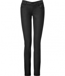 Finish your look on an edgy note with McQ Alexander McQueens coated black skinny jeans, complete with an eye-catching logo-embroidered back pocket guaranteed to collect style points - Classic five-pocket style, button closure, belt loops - Pair with modern draped tops and sky-high platforms for that extra impact