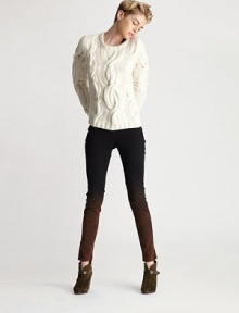 Distressed sleeves add a contemporary edge to this felted, wool-rich sweater. RoundneckLong sleevesRibbed cuffs and hem60% wool/38% polyamide/2% elastaneDry cleanImported of Italian fabricModel shown is 5'9½ (176cm) wearing US size Small. Distressed sleeves add a contemporary edge to this felted, wool-rich sweater. RoundneckLong sleevesRibbed cuffs and hem60% wool/38% polyamide/2% elastaneDry cleanImported of Italian fabricModel shown is 5'9½ (176cm) wearing US size Small.