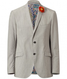With a sophisticated pinstripe and a quirky-cool boutonniere, this Etro blazer is perfect for the modern dandy - Notched lapels, two-button closure, flap pockets, pinstriped, paisley lining, boutonniere - Style with slim trousers, a sleek button down, and dress shoes With a sophisticated pinstripe and a quirky-cool boutonniere, this Etro blazer is perfect for the modern dandy - Notched lapels, two-button closure, flap pockets, pinstriped, paisley lining, boutonniere - Style with slim trousers, a sleek button down, and dress shoes