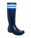 Colorful stripes along the vamp of Tommy Hilfiger's Wrestley rain boots add an athletic vibe to this rainy day style.