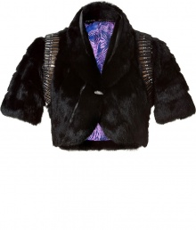 Luxurious shrug made ..of black rabbit fur - Luxurious fur, gold stud application - an extravagant combination of materials - Short, feminine bolero style - Half-length sleeves - Rounded edge - Asymmetrical closure - Ultra elegant, super cuddly - Makes a great figure, your hips look nice and slim - An ingenious basic for evening, even a hit with biker pants and a T-shirt Luxurious shrug made ..of black rabbit fur - Luxurious fur, gold stud application - an extravagant combination of materials - Short, feminine bolero style - Half-length sleeves - Rounded edge - Asymmetrical closure - Ultra elegant, super cuddly - Makes a great figure, your hips look nice and slim - An ingenious basic for evening, even a hit with biker pants and a T-shirt