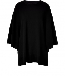 Black cashmere boxy sweater from Michael Kors -Bring your style A-game in this vibrant cashmere top - Relaxed silhouette, poncho style, draped sleeve, side slits - Wear with slim jeans, platforms heels, and an oversized satchel