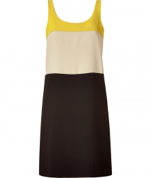 Bring 1960s-inspired style to your day look with this chic colorblock sheath from DKNY - Round neck, sleeveless, colorblock detail, concealed side zip closure - Wear with peep-toe platforms, and a draped front leather jacket