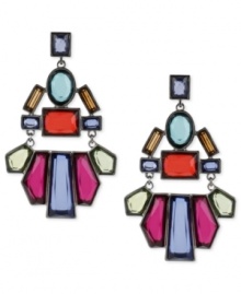 Make a colorful statement. Haskell's chandelier earrings, crafted from hematite-tone mixed metal, feature vibrant geometric acrylic pieces for a stunning effect. Approximate drop: 3 inches.