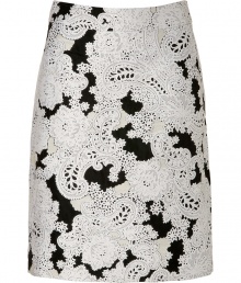 Take an ultra feminine stance on this seasons penchant for lacy prints in Derek Lams immaculately tailored jacquard pencil skirt - Hidden back zip, form-fitting - Pair with a jet black knit and over-the-knee boots Take an ultra feminine stance on this seasons penchant for lacy prints in Derek Lams immaculately tailored jacquard pencil skirt - Hidden back zip, form-fitting - Pair with a jet black knit and over-the-knee boots