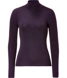 Ultra luxurious in richly tinted cashmere-silk, Akris purple heather pullover is a chic choice for cool-weather looks - Mock collar with front slit, long sleeves, triangular seam detail at throat - Form-fitting - Wear with wide-legged trousers and understated elegant accessories