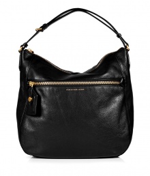 Detailed in textural black leather with a practical oversized shape, Marc by Marc Jacobs hobo bag lends a cool Downtown edge to every outfit - Zippered front pocket with luggage tag, metallic embossed logo, double top handles, removable belted shoulder strap, zippered top, inside zippered back wall pocket, 2 front wall slot pockets - Sling over your shoulder for work, school, or weekend shopping Detailed in textural black leather with a practical oversized shape, Marc by Marc Jacobs hobo bag lends a cool Downtown edge to every outfit - Zippered front pocket with luggage tag, metallic embossed logo, double top handles, removable belted shoulder strap, zippered top, inside zippered back wall pocket, 2 front wall slot pockets - Sling over your shoulder for work, school, or weekend shopping