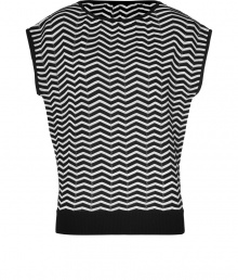 Give your look a vivid uplift in Missoni Ms monochrome zigzag knit top - Round neckline, sleeveless, black ribbed knit trim - Loose fit - Wear with a knit skirt and sophisticated heels Give your look a vivid uplift in Missoni Ms monochrome zigzag knit top - Round neckline, sleeveless, black ribbed knit trim - Loose fit - Wear with a knit skirt and sophisticated heels