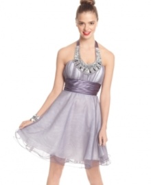 No accessories needed! This Jump dress features a blinged out rhinestone necklace that sparkles & shines for a major glam moment! No accessories needed! This Jump dress features a blinged out rhinestone necklace that sparkles & shines for a major glam moment!
