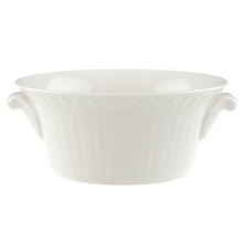 This collection of classic white, patterned dinnerware and serveware is remarkable for its ability to coordinate with a variety of table linen and flatware patterns.