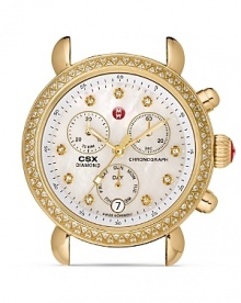 Be fashionably on time. With a diamond-encrusted bezel, Michele's glitzy chronograph is a glamorous take on the classic day watch. Be fashionably on time. With a diamond-encrusted bezel, Michele's glitzy chronograph is a glamorous take on the classic day watch.