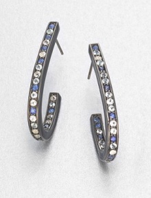 Elegant arcs set with icy cool gemstones are edged and backed with smooth enamel in this stunning yet simple design.Blue sapphire, white topaz and blue topazBlack rhodium-plated sterling silverLength, about 3Post backImported