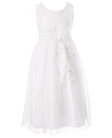 Tiptoe through the flowers. She'll look sweet as she's walking down the aisle in this floaty flower girl dress from Jayne Copeland. Tiptoe through the flowers. She'll look sweet as she's walking down the aisle in this floaty flower girl dress from Jayne Copeland.