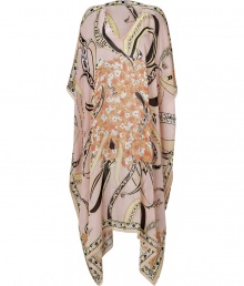 Inject a bit of drama into warm weather looks with Emilio Puccis exquisitely chic floral print kaftan - V-neckline, draped sleeves, longer draped sides, slips on - Loosely draped fit - Wear with a string bikini, a floppy sun hat and oversized sunnies Inject a bit of drama into warm weather looks with Emilio Puccis exquisitely chic floral print kaftan - V-neckline, draped sleeves, longer draped sides, slips on - Loosely draped fit - Wear with a string bikini, a floppy sun hat and oversized sunnies