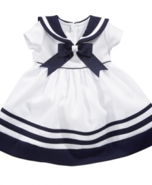 Set sail. She'll be ready for any adventure in this sailor-styled dress from Bonnie Baby.