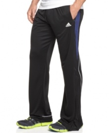 Stay on track. Keep yourself at a steady pace in these comfortable pants with Climalite technology from adidas. Stay on track. Keep yourself at a steady pace in these comfortable pants with Climalite technology from adidas.