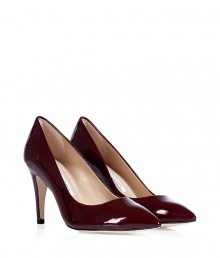 With their flawless patent leather and rich shade of bordeaux, Diane von Furstenbergs pointy toe pumps guarantee an elegant polish to sophisticated business looks - Pointed toe, stable stiletto heel, padded insole for comfort - Wear with colorful print dresses and shimmering metallic accessories