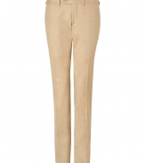 A neutral hue covers these ultra-elegant dandyish suit pants from Neil Barrett - Button tab waist, belt loops, off-seam pockets, back welt pockets with button, super slim leg with crease detail - Wear with a cashmere sweater or striped button down and a matching blazer