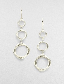 From the Infinity Collection. Graceful, graduated circles, each formed of interwoven strands of smooth and cabled sterling silver, connect to form these elegant drops. Sterling silver Drop, about 2 Ear wire Imported From the Infinity Collection. Graceful, graduated circles, each formed of interwoven strands of smooth and cabled sterling silver, connect to form these elegant drops. Sterling silver Drop, about 2 Ear wire Imported