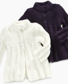 Your mini will make a memorable entrance in this modern cable-knit sweater from First Impressions Your mini will make a memorable entrance in this modern cable-knit sweater from First Impressions