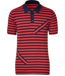 Infuse casual-cool into your off-duty look with this edgy striped polo from PS by Paul Smith - Small contrasting spread collar, front button half-placket, all-over stripe horizontal print with diagonal stripe front and back detail - Pair with slim trousers, a blazer, and oxfords