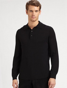 A comfy, fine-knit wool sweater, updated with a point collar button placket.Point collarThree-button placketLong sleeves with ribbed cuffsRibbed hemMerino woolDry cleanImported A comfy, fine-knit wool sweater, updated with a point collar button placket.Point collarThree-button placketLong sleeves with ribbed cuffsRibbed hemMerino woolDry cleanImported