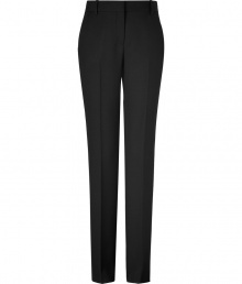 Luxurious pants made ​.​.from fine black wool - Cut straight, slim and elegant - With pleats, waistband and belt loops - Looks classy and professional, can be worn for all business and evening occasions