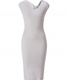 Luxurious dress in a fine ice grey rayon-wool blend - Wonderfully soft and flattering jersey quality, particularly comfortable thanks to the stretch content - A modern classic from the Donna Karan Collection - A smashing dress with very elegant, figure-flattering d?collet? draping - Short cap sleeves - Slim, carved to the body, with a sexy waist - Classic, just above the knee pencil length - A very special dress for very special occasions from cocktail parties to business appointments - A favorite dress for style-conscious fashionistas - Wear with exclusive pumps or booties