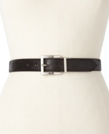 Suit your mood or your style with this striking and versatile belt by Nine West. Reverses from sting ray-embossed leather to patent leather.