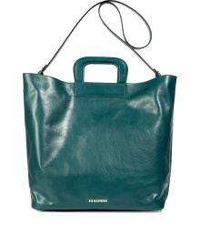 Inject bold style to your off-duty look with this colorful leather tote from Jil Sander - Classic carryall style, top carrying handles and shoulder strap, front logo detail, bold orange lining - Perfect for weekend chic or stylish travel Inject bold style to your off-duty look with this colorful leather tote from Jil Sander - Classic carryall style, top carrying handles and shoulder strap, front logo detail, bold orange lining - Perfect for weekend chic or stylish travel