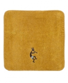 Embodying the spirit of music, the Native American deity Kokopelli dances his way across this charming wash towel. Woven from sheared cotton velour with a polyester band. Stitched canvas tape border.