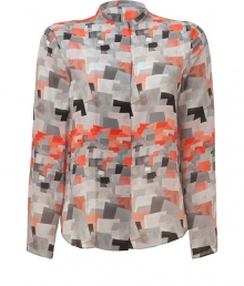 With its modern cut and trend favorite graphic print, Cacharels silk top is essential for chic, feminine wardrobes - Short stand-up collar long sleeves, hidden front button panel, shirttail hemline, loosely tailored - Perfect for pairing with jeans and ballerinas or pencil skirts and peep-toes With its modern cut and trend favorite graphic print, Cacharels silk top is essential for chic, feminine wardrobes - Short stand-up collar long sleeves, hidden front button panel, shirttail hemline, loosely tailored - Perfect for pairing with jeans and ballerinas or pencil skirts and peep-toes