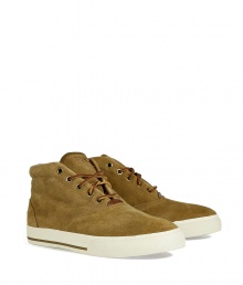 A preppy-cool boat shoe-inspired aesthetic informs these ultra versatile suede sneakers from Polo Ralph Lauren - Round toe, tonal stitching, lace-up front with leather cord, contrasting rubber sole, back leather logo panel - Style with straight leg jeans, chinos, or shorts