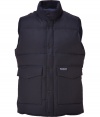 The perfect silhouette for taking through the seasons, Woolrichs down vest is a timeless classic choice - Stand-up collar, snapped panel with hidden two-way zipper underneath, flap pockets - Straight slim fit - Wear with everything from long sleeve tees and jeans to cashmere pullovers and tailored trousers