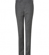 Classic sophistication comes easy with these sleek grey plaid pants from Neil Barrett - Flat front, side slit pockets, buttoned back welt pocket, buttoned tab closure, belt loops - Slim fit - Style with a cashmere pullover, a matching blazer or a leather jacket